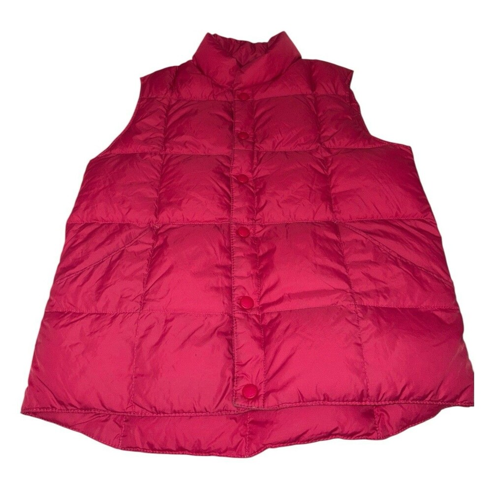 LANDS END Down Puffer Vest Women's Medium Hiking Camping Buttons Pink